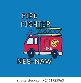 Cute colorful fireman department  seamless print pattern graphic tee design for kids market as vector
