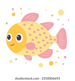 Cute Colorful Fish Cartoon Character Swimming in the Sea with Smiling Expression