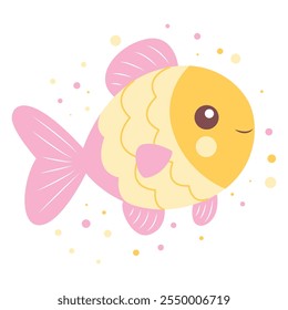 Cute Colorful Fish Cartoon Character Swimming in the Sea with Smiling Expression