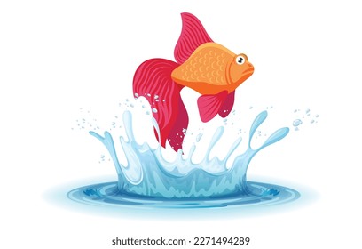 cute colorful fish jumping water splash 