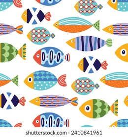 Cute colorful fish. Kids background. Seamless pattern. Can be used in textile industry, paper, background, scrapbooking.