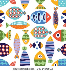Cute colorful fish. Kids background. Seamless pattern. Can be used in textile industry, paper, background, scrapbooking.
