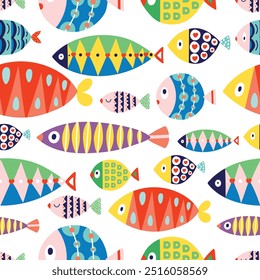 Cute colorful fish.  Kids background. Can be used in textile industry, paper, background, scrapbooking.