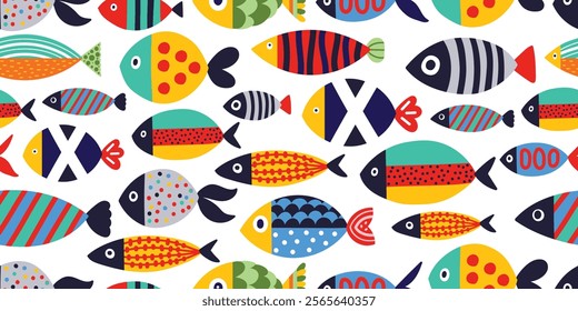 Cute colorful fish.  Kids background. Can be used in textile industry, paper, background, scrapbooking.