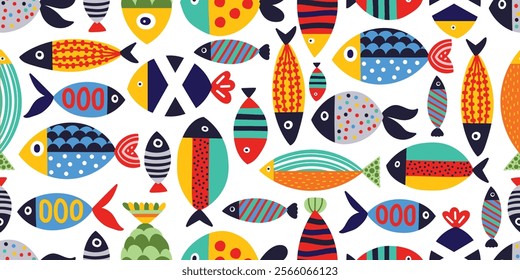 Cute colorful fish.  Kids background. Can be used in textile industry, paper, background, scrapbooking.