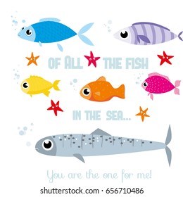 Cute colorful fish romantic greeting card