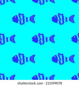 Cute colorful fish seamless pattern light blue background
