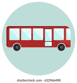 Cute colorful flat bus icon, red vector shuttle bus.