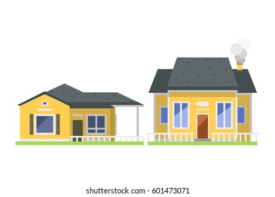 Cute colorful flat style house village symbol real estate cottage and home design residential colorful building construction vector illustration.