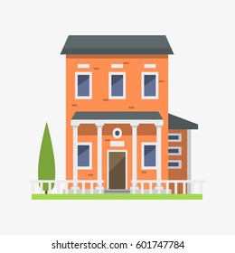 Cute colorful flat style house village symbol real estate cottage and home design residential colorful building construction vector illustration.
