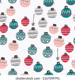 Cute colorful flat style Xmas balls seamless pattern. It can be used as wallpaper, desktop, printing, wrapping, fabric or background for your blog, covers and your design.
