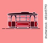 Cute colorful flat tram icon. Flat vector illustration of red vector cartoon tramway symbol, tramcar.