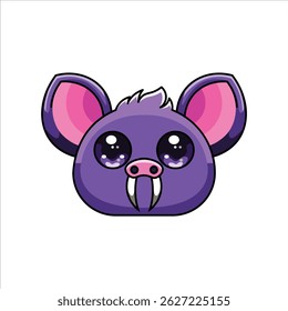 A cute and colorful flat-style animal head illustration featuring a bat. Perfect for children's content, educational materials, and sticker sets.