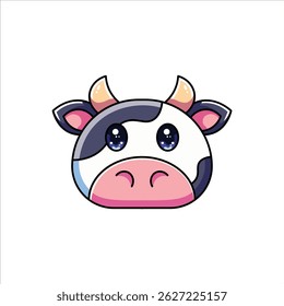 A cute and colorful flat-style animal head illustration featuring a cow. Perfect for children's content, educational materials, and sticker sets.