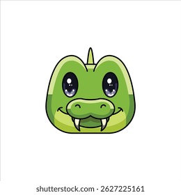A cute and colorful flat-style animal head illustration featuring a crocodile. Perfect for children's content, educational materials, and sticker sets.