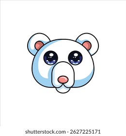 A cute and colorful flat-style animal head illustration featuring a polar bear. Perfect for children's content, educational materials, and sticker sets.