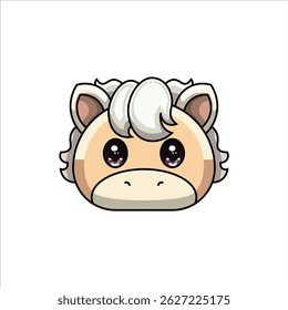 A cute and colorful flat-style animal head illustration featuring a horse. Perfect for children's content, educational materials, and sticker sets.