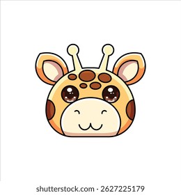 A cute and colorful flat-style animal head illustration featuring a giraffe. Perfect for children's content, educational materials, and sticker sets.