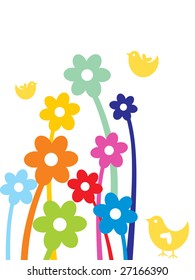 cute colorful floral background with little birds