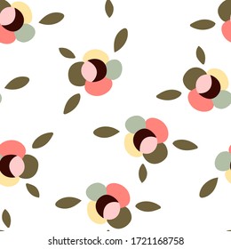 Cutáneo y colorido patrón floral con flores abstractas sobre el fondo blanco. Al estilo escandinavo. Para textiles, papel pintado, papel de diseño, etc.

