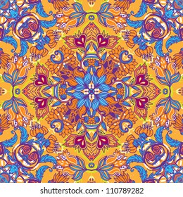 Cute colorful floral seamless pattern background. Ornamental round lace pattern background
