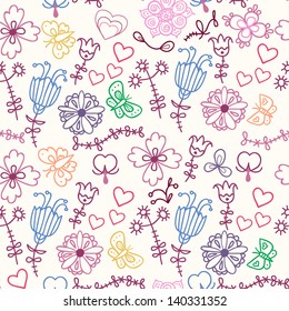 Cute colorful floral seamless pattern with butterflies