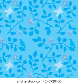 Cute colorful floral seamless pattern with bird./ Garden