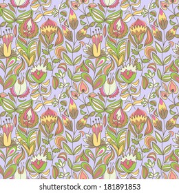 Cute colorful floral seamless pattern with abstract flower.  Endless floral pattern. Can be used for wallpaper, pattern, backdrop, surface textures. Full color seamless floral background