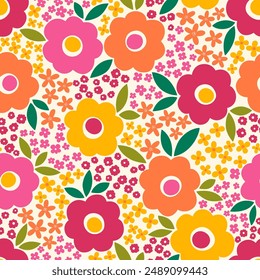 Lindo diseño de fondo sin patrón floral colorido para la temporada de primavera.