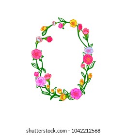 Cute Colorful Floral Vector Alphabet - Letter O Isolated on White Background for Postcard, Stationeries, Logo, Web and Decoration. Elegant Floral Monogram O Logo Design