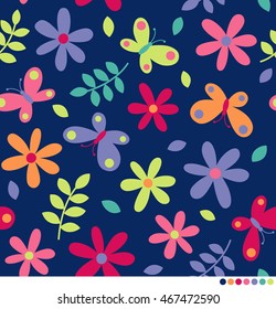 Cute colorful flower and butterfly pattern background