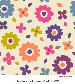 Cute colorful flower and leaf pattern vector background