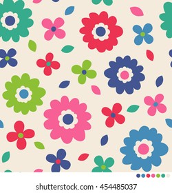 Cute colorful flower and leaf pattern vector background