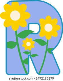 Cute Colorful Flower Letter Alphabet Vector Element