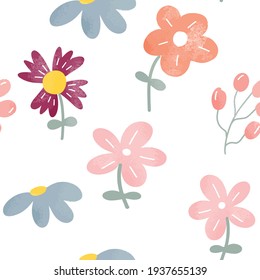 Patrón transparente de flores de color, ilustración vectorial por dibujo a mano