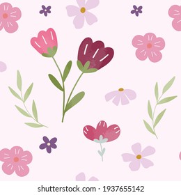 Cute Colorful Flower Seamless Pattern, Illustration Vector By Hand Draw
