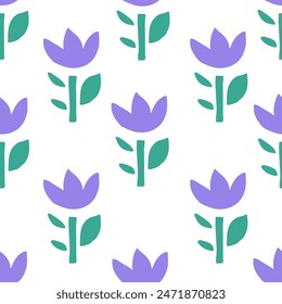 Cute colorful flower seamless pattern. Kids style doodle floral background with funny nature shapes. Childish art texture design