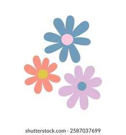 Cute colorful flowers icon. Colored silhouette. Front view. Vector simple flat graphic hand drawn illustration. Isolated object on white background. Isolate.