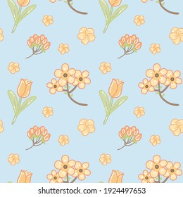 Cute colorful flowers seamless pattern with 