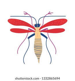 Cute Colorful Flying Insect, Mosquito Vector Illustration