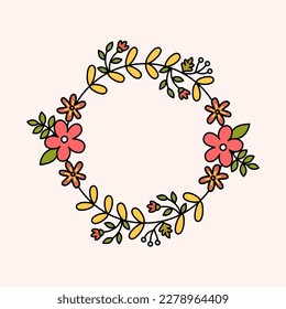 Cute colorful frame flower. Circle frame flower natural botanical leafs. Can use for logo because its A vector and all item are isolated