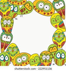 Cute colorful  frame with owls.
