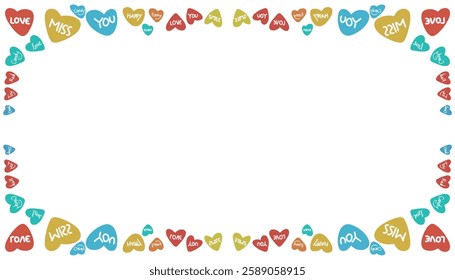 Cute colorful frames with hearts and love messages, perfect for projects related to affection