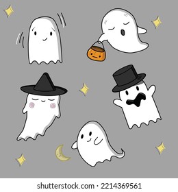 Cute colorful ghosts.  Hand drawn ghost collection