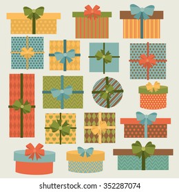 Cute colorful gift boxes,presents. Vector set