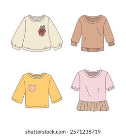 Cute Colorful Girl Outfit Collection of Top Clothes Shirt Blouse Sweater Fashion Warm Clothing