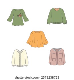 Cute Colorful Girl Outfit Collection of Top Clothes Shirt Blazer Suit Sweater Fashion Clothing