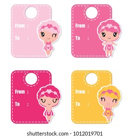 Cute colorful girls vector cartoon illustration for Valentine gift tags design, postcard and sticker set