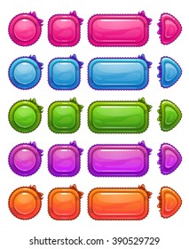 Cute colorful glossy girlie buttons set, funny vector ui elements for web or game design