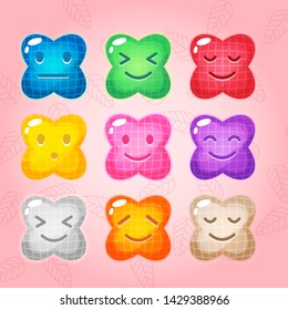 Cute colorful glossy show emotion on four leaf.